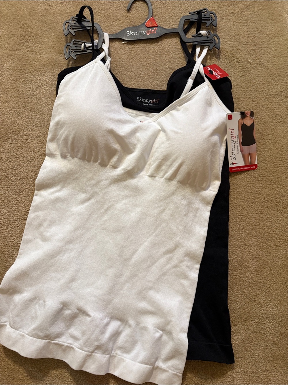 Skinnygirl White & Black Seamless Camisole Tops with Built-In Light Support